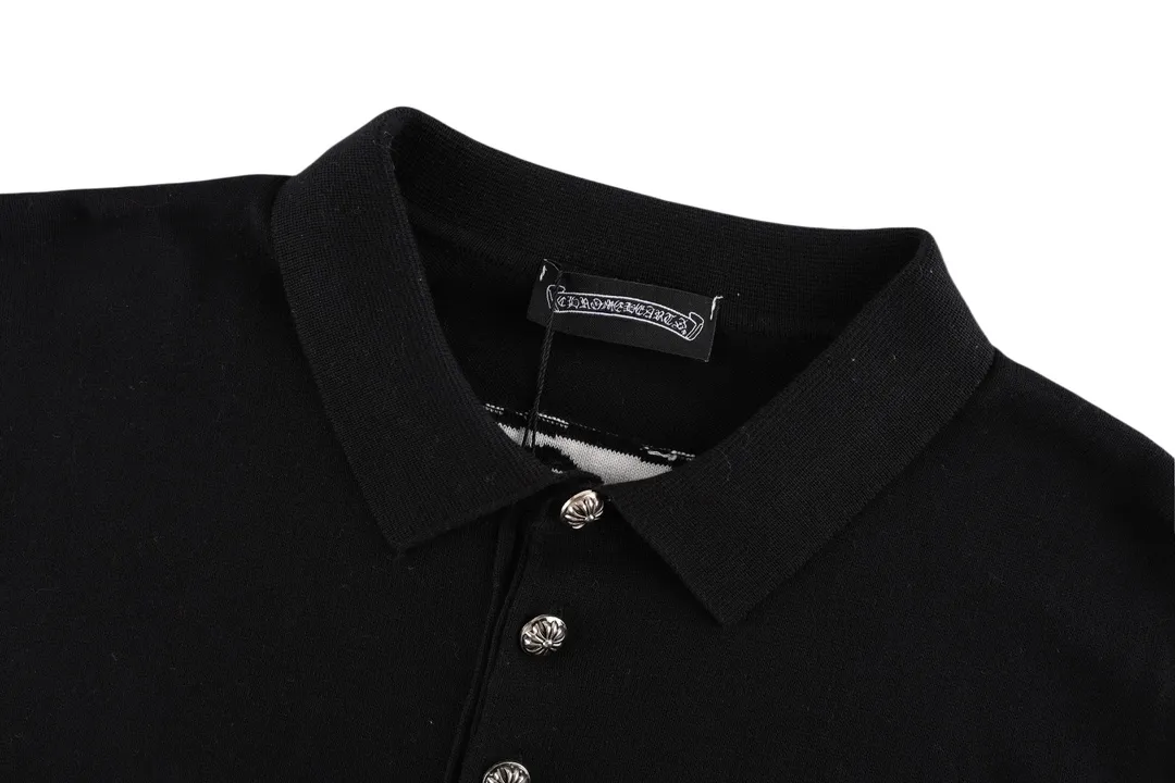 🅿️250 new models are on the market 25Fw320G heavy knitted lapel short-sleeved high-end [CH Crow Heart] front and rear panels with jacquard, short T for couples, high-end simple style that you will never get tired of, high-end temperament wear, perfect detail processing 💯 Classic Logo logo on the upper body is super good-looking, same style for men and women Size: XS S M L